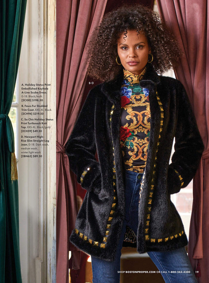 Boston Proper - MAKE AN ENTRANCE - November 2023 - Holiday Status Print  Embellished Keyhole A Line Scuba Dress Black/Multi